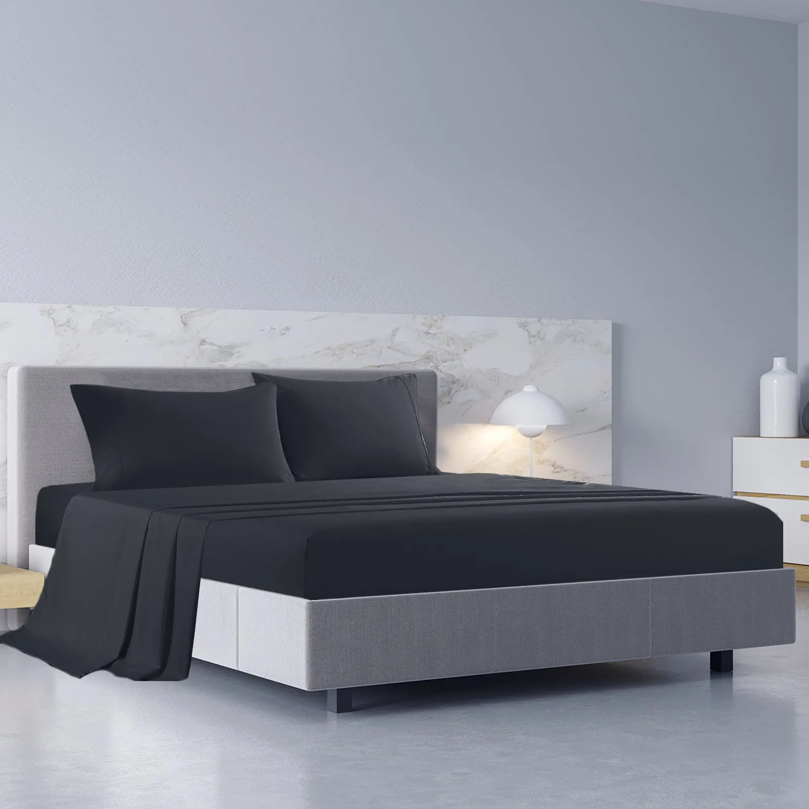 1000TC Hotel Grade Bamboo Cotton Sheets | Pillowcases Set | Ultrasoft | King | Charcoal
