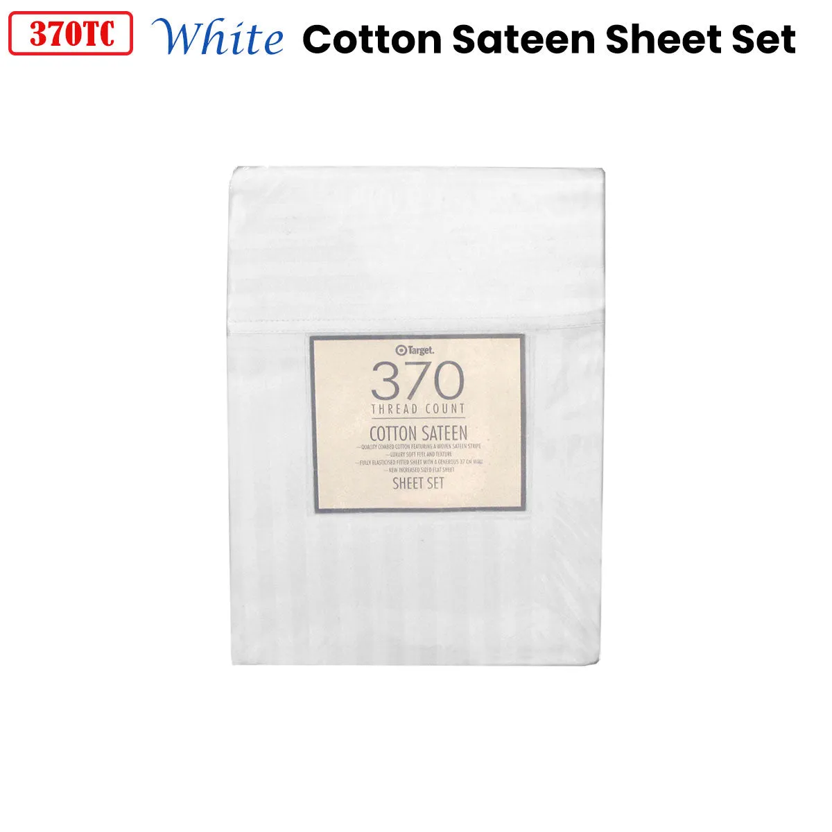 370TC White Self-striped Cotton Sateen Sheet Set | King