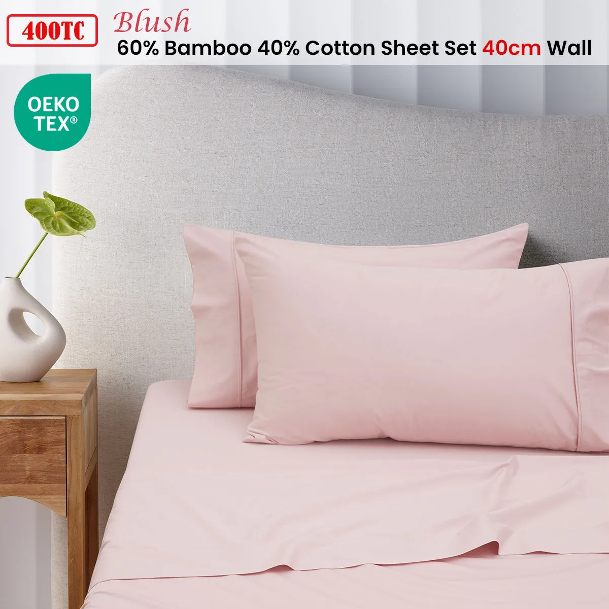 400TC Blush Bamboo Cotton Sheet Set | 40cm Wall | Single