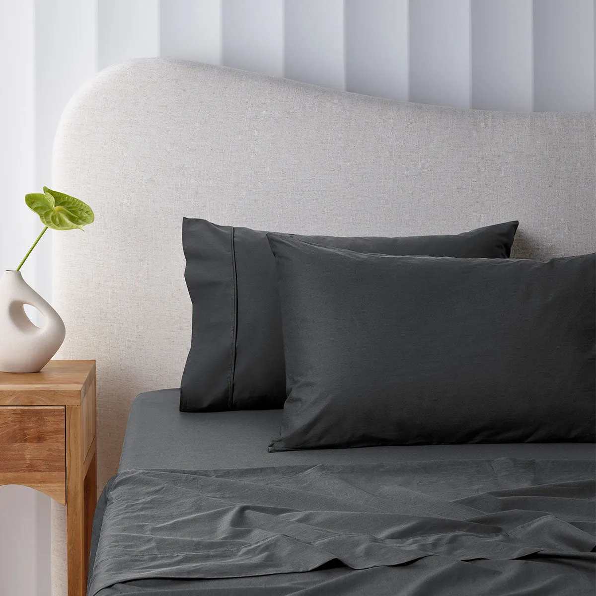 400TC Charcoal Bamboo Cotton Sheet Set | 40cm Wall | King Single