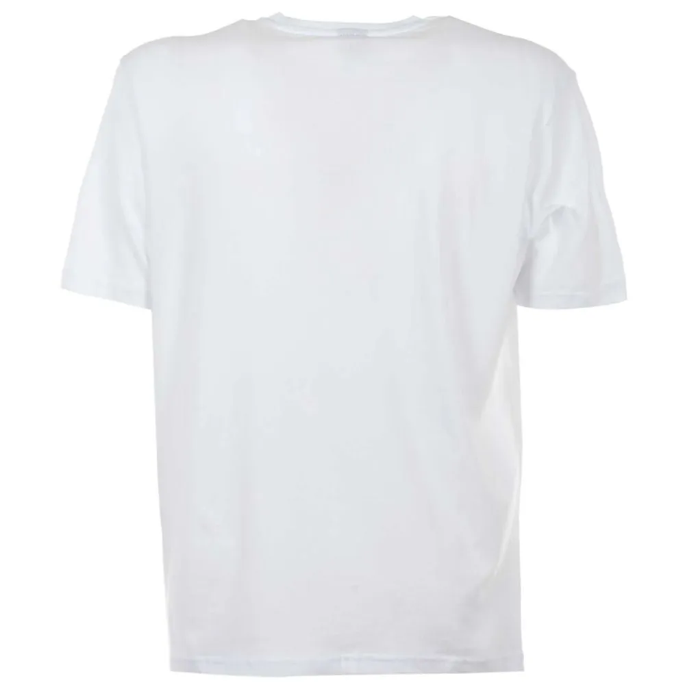 Elegant White Cotton Tee with Bold Blue Logo