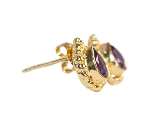 Gold Vermeil Oval Filigree Studs in Amethyst