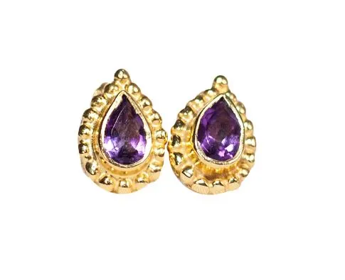 Gold Vermeil Oval Filigree Studs in Amethyst