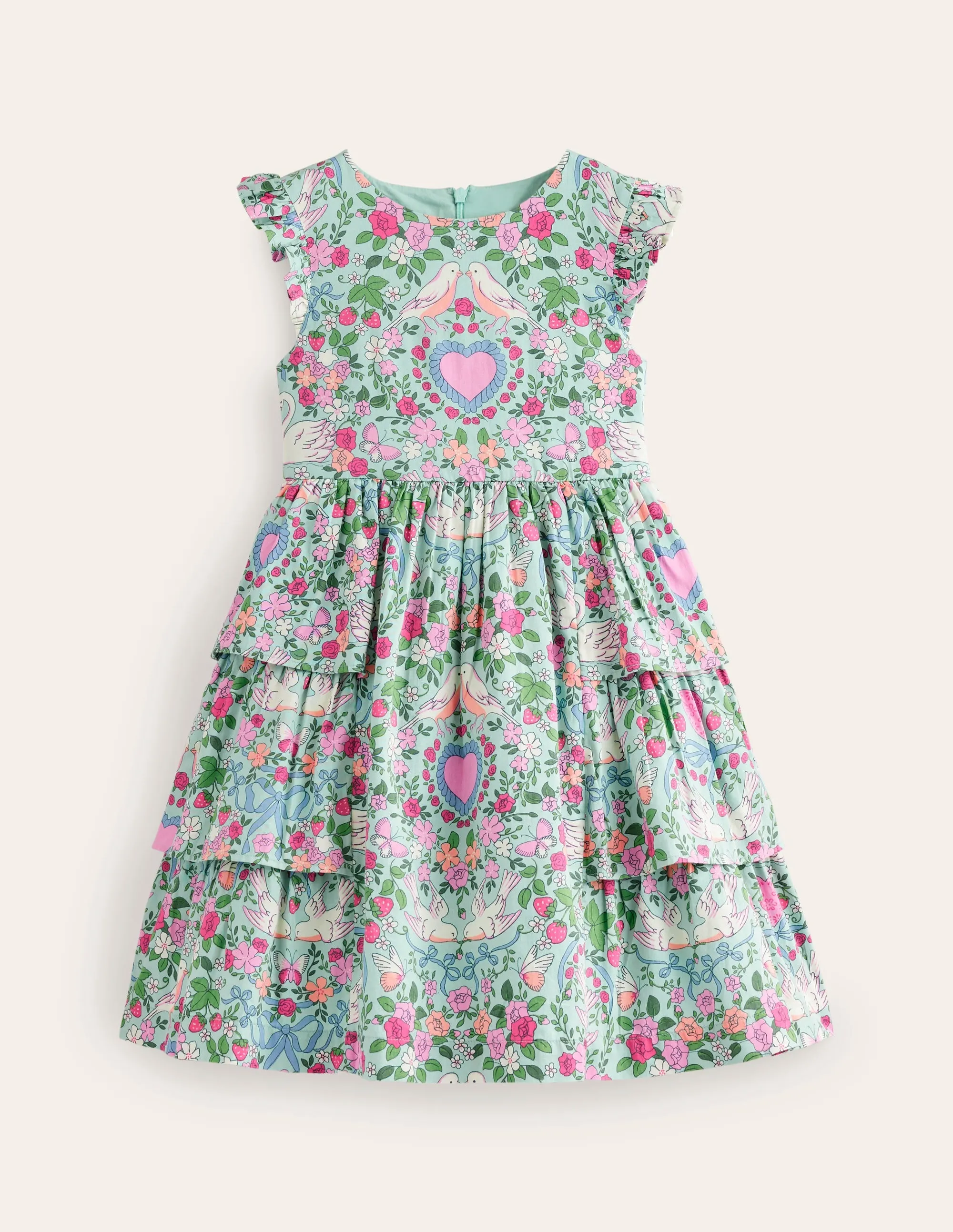 Heritage Party Dress-Green Love Birds