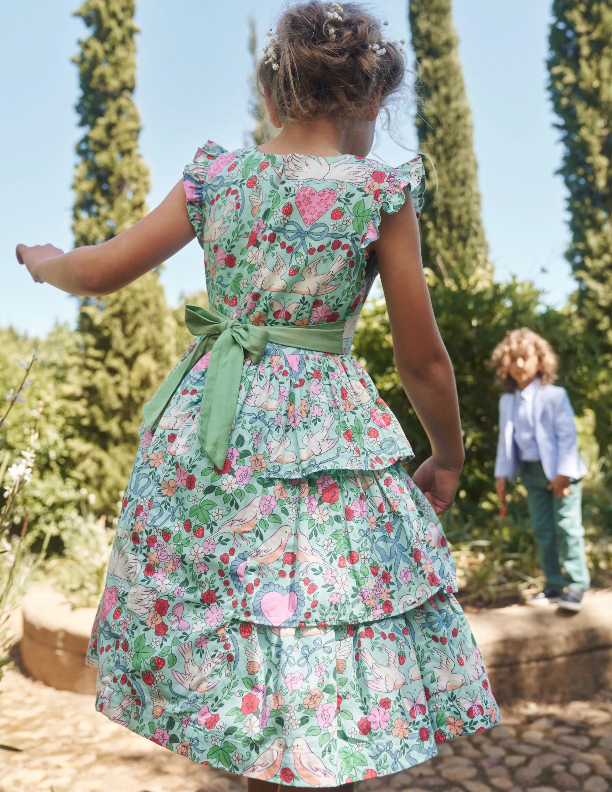 Heritage Party Dress-Green Love Birds