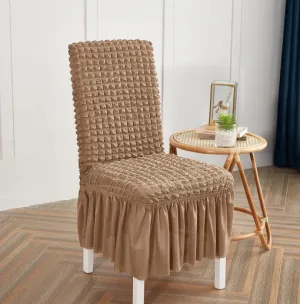 Ruffled Camel Stretchable Chair Protector Cover