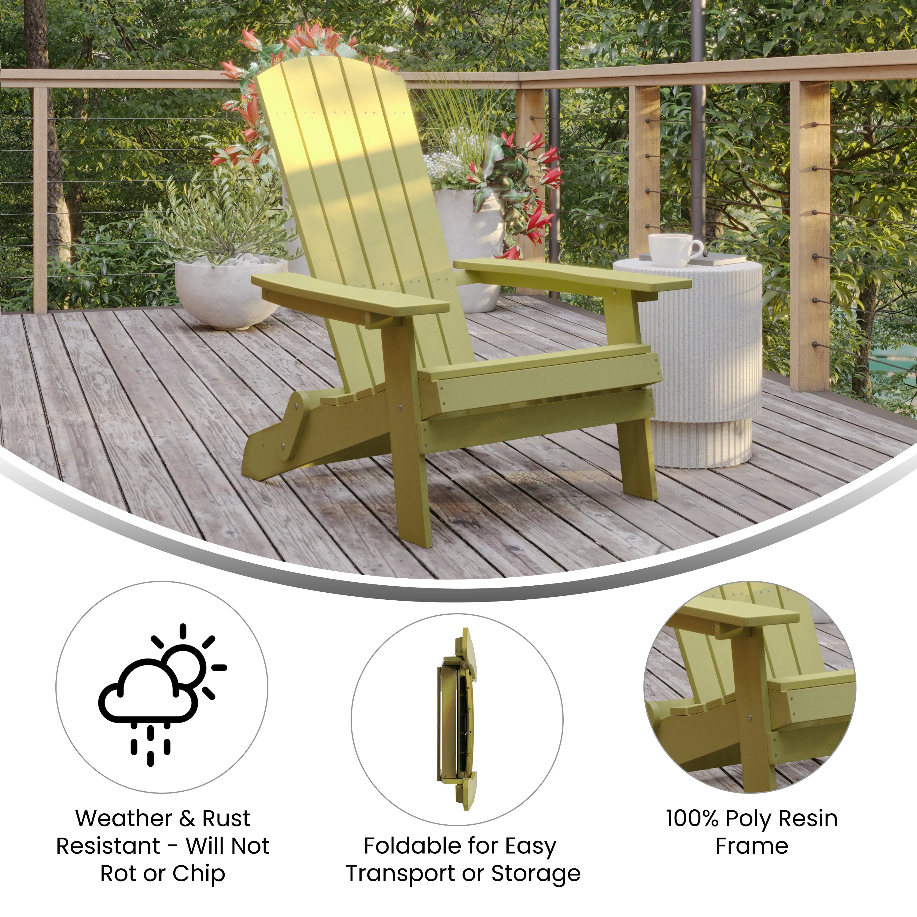 Set of 4 Bayfield Modern Adirondack Chair - All Weather 2 Slat Adirondack Chair - Poly Resin Wood - Stainless Steel Hardware