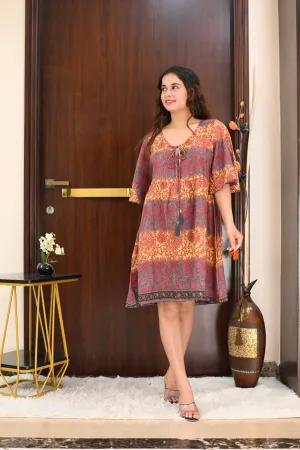 Two Shade Bell Sleeves Short Dress